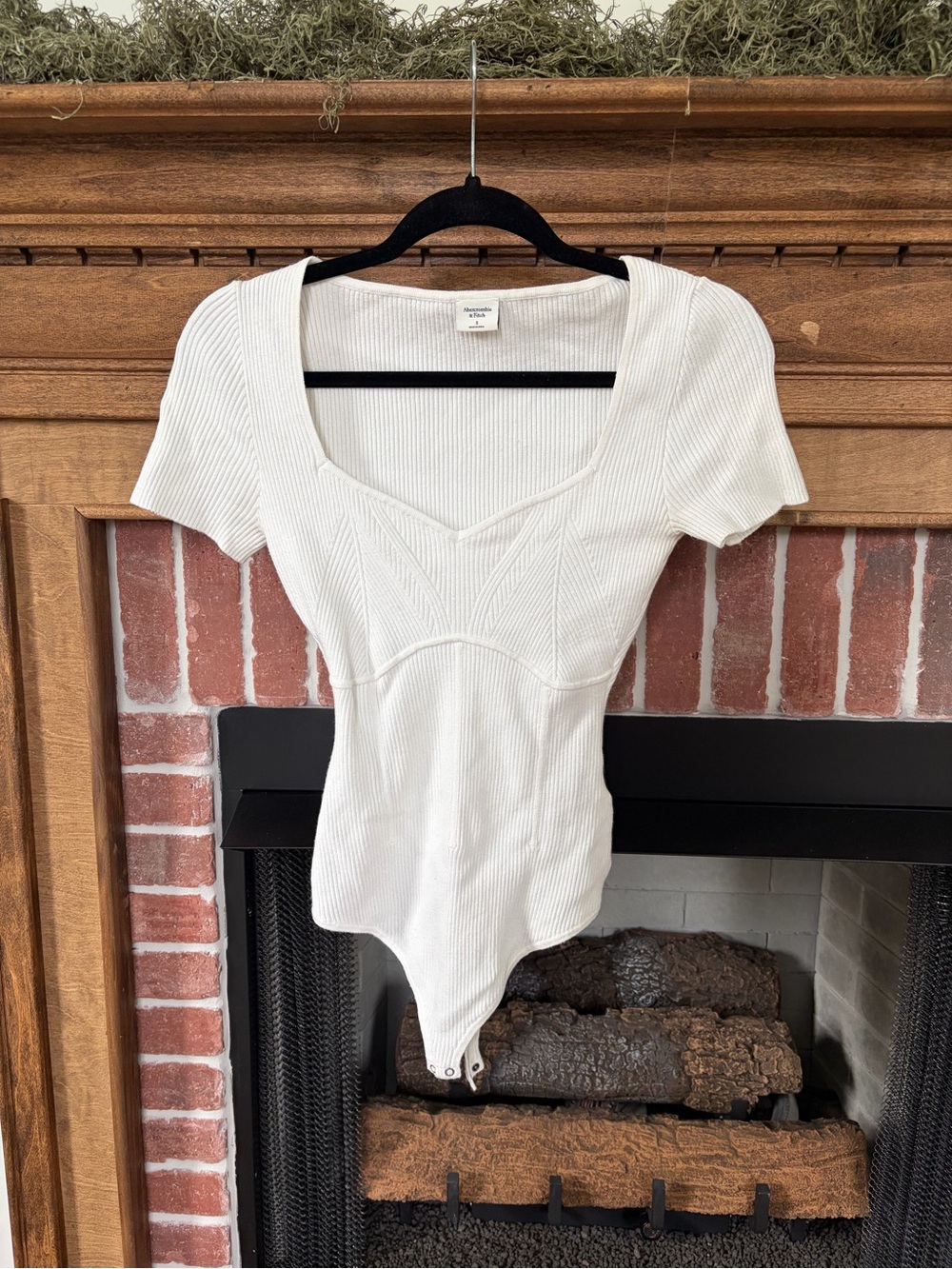 Abercrombie & Fitch Cream Ribbed Scoop-Neck Bodysuit
